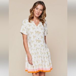 Spartina 449 White Floral Midi Dress with Orange Trim